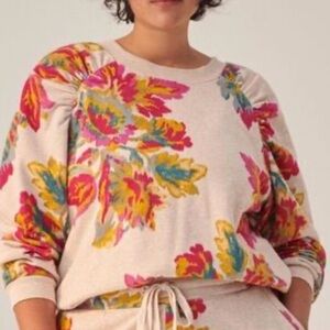 Anthropologie Saturday Sunday Edita Ruched floral French terry Sweatshirt large